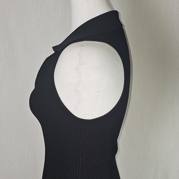 Aritzia Babaton Deep V Neck Sculpt Knit Ribbed Dress Sz M Black - Picture 6 of 15